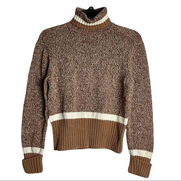 JEANNE Pierre Turtleneck Sweater In Brown And White Size S - Picture 1 of 3